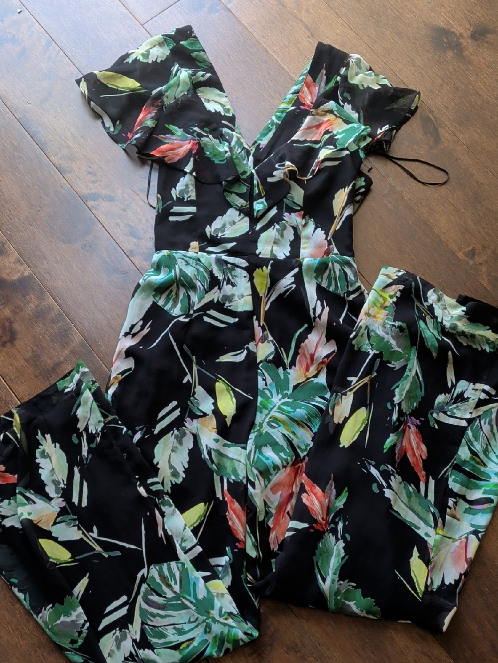 Adelyn‎ Rae Black Maxi Dress with Green & Pink Tropical Print